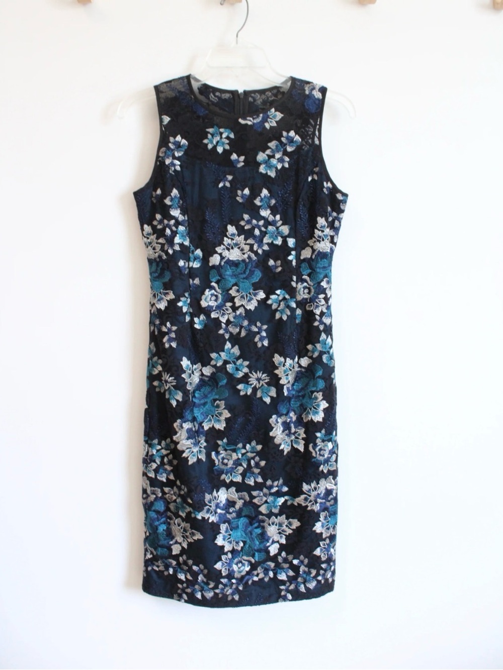 blue dress white house black market | Dresses | White House Black Market Black Gray Floral Embroidered Size:44 Short Jacket Style:Pleated Plus Size Refined Bi-Stretch